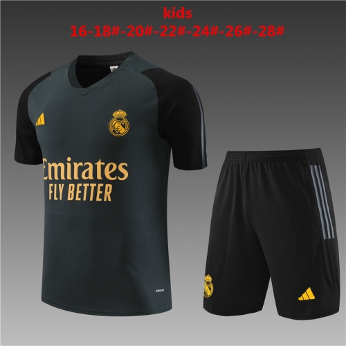 23-24 Short Sleeve Real Madrid Dark Grey Kids+Adult Training Shirt