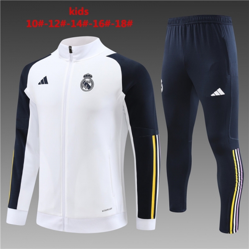 23-24 Long Pull Jacket Real Madrid White Kids+Adult Training Shirt