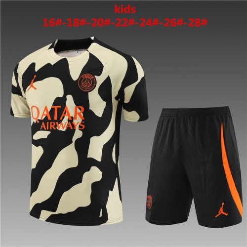 23-24 Short Sleeve Jordan Paris Black Yellow [Camo Style]  PSG Kids+Adult Training Shirt