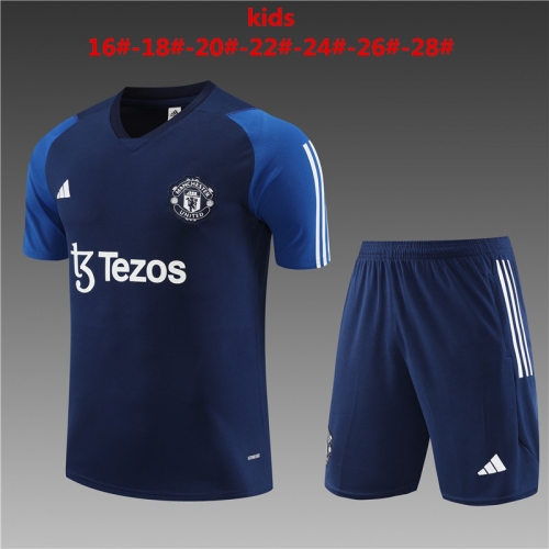 23-24 Short Sleeve Manchester United Blue Kids+Adult Training Shirt