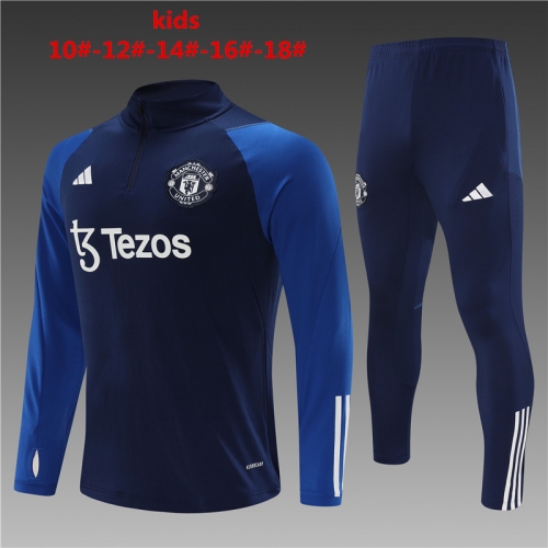 23-24 Manchester United Treasure Blue Kids+Adult Training Shirt