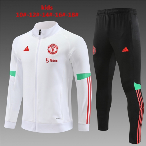 23-24 Long Pull Jacket Manchester United White Kids+Adult Training Shirt