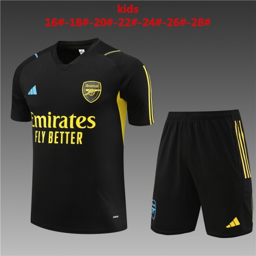 23-24 Short sleeved Arsenal Black [dual color scheme] Kids+Adult Training Shirt