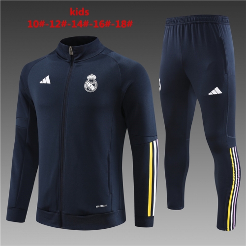 23-24 Long Pull Jacket Real Madrid Royal Blue Kids+Adult Training Shirt