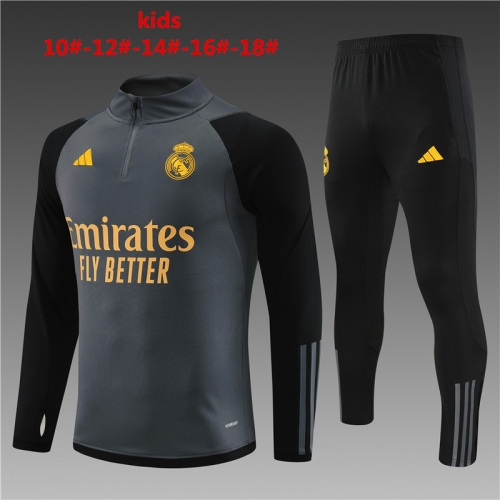 23-24 Real Madrid Dark Grey Kids+Adult Training Clothes