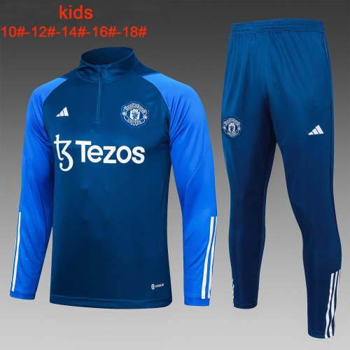 23-24 Half La Manchester United Royal Blue Training Kit Kids+Adult Set