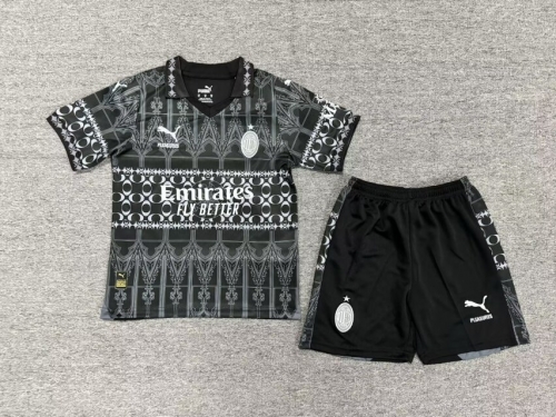 24-25AC Milan Black away Kids+Adult Set