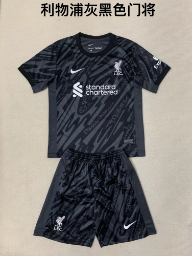 24-25 Liverpool Grey Black Goalkeeper Kids+Adult Set