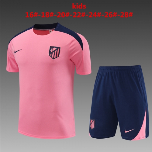 24-25 Short sleeved Atletico Madrid Pink Kids+Adult Set