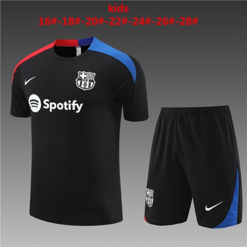 24-25 Short sleeved Barcelona Black Kids+Adult Set