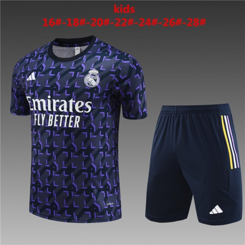 24-25 Short sleeved Real Madrid Treasure Blue [Camo Style]+Adult Set