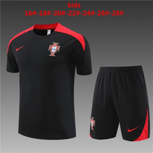 24-25 short sleeved Portugal, black kids+adult set