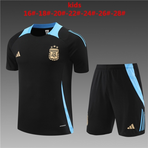 24-25 Short sleeved Argentine Black Kids+Adult Set