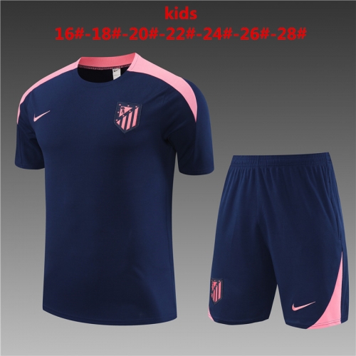 24-25 Short sleeved Atletico Madrid Blue Kids+Adult Set