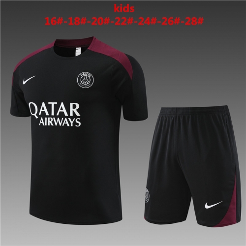 24-25 PSG Short sleeved Paris Black Kids+Adult Set