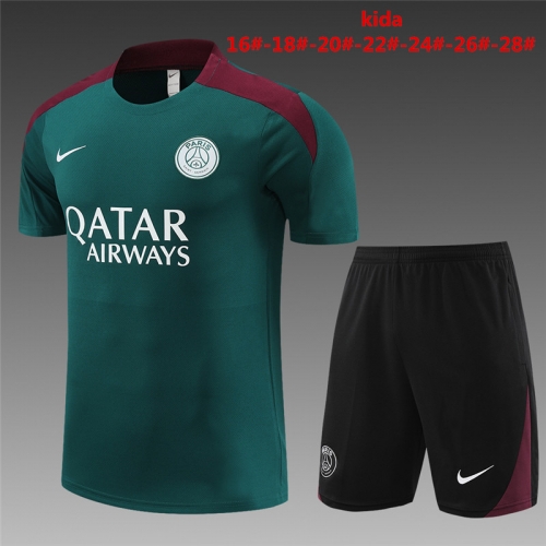 24-25 PSG Short sleeved Paris Green Kids+Adult Set