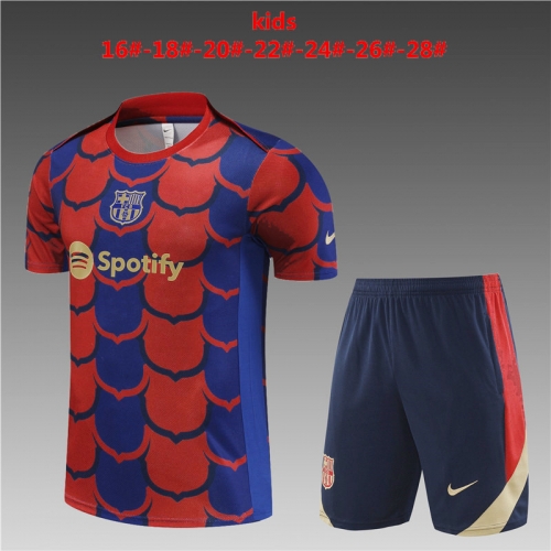 24-25 Short sleeved Barcelona Red and Blue [Camo Style] Kids+Adult Set