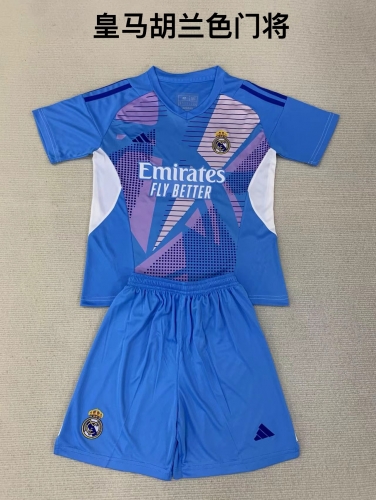 24-25 Real Madrid Blue Goalkeeper Kids+Adult Set