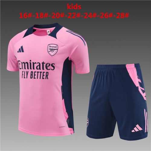 24-25 Short sleeved Arsenal Pink Kids+Adult Pocket Training Suit