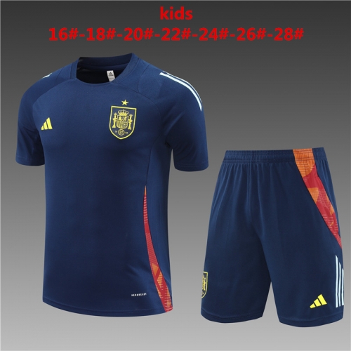 24-25 Short sleeved Spanish navy kids+adult set pocket training suit
