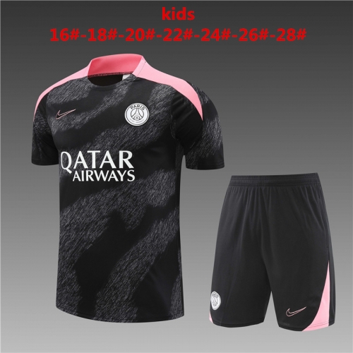 24-25PSG short sleeved Parisian black [camouflage style] kids+adult training suit