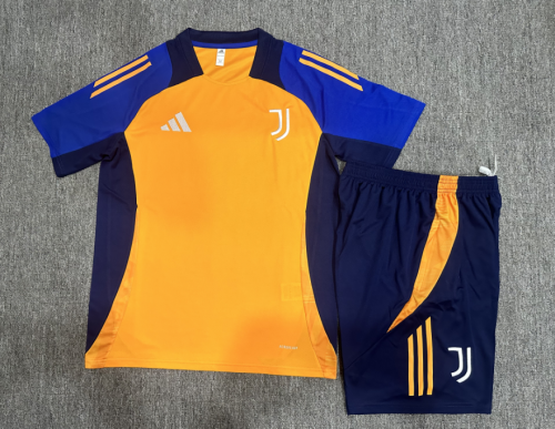 24-25 Short sleeved Juventus Orange Kids+Adult Set Pocket Training Suit