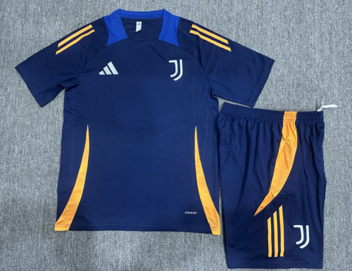 24-25 Short sleeved Juventus Blue Kids+Adult Set Pocket Training Suit