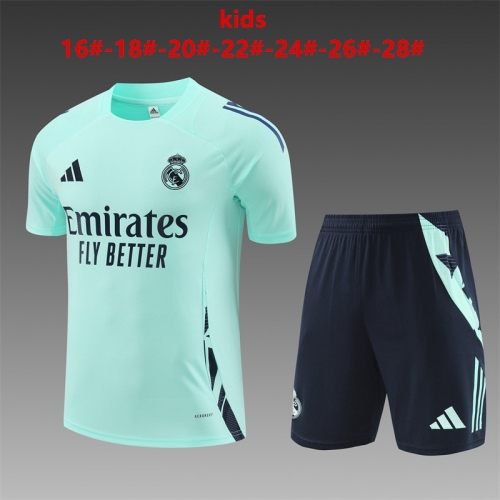 24-25 Short sleeved Real Madrid Hulan Kids+Adult Set Pocket Training Clothes