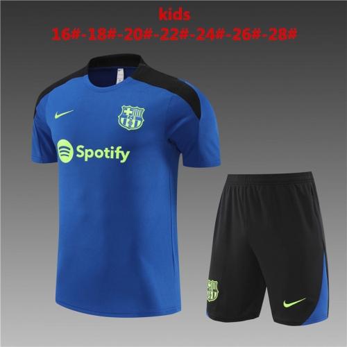 24-25 Short sleeved Barcelona Blue Kids+Adult Set Pocket Training Suit