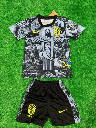 24-25 Brazil Jesus Black kids+Adult set