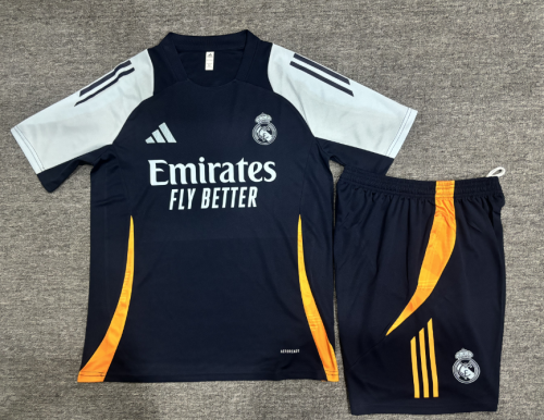 24-25 Short sleeved Real Madrid Blue Kids+Adult Set