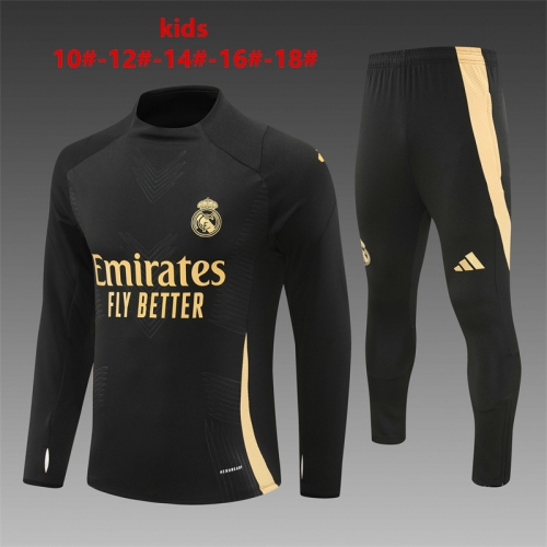 24-25 Real Madrid Black and Gold [Player Version] Training Suit Kids+Adult Set