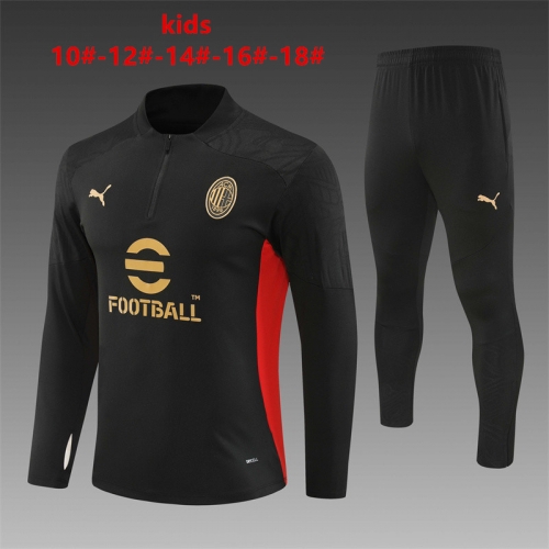 24-25 AC Milan Black Training Suit Kids+Adult Set