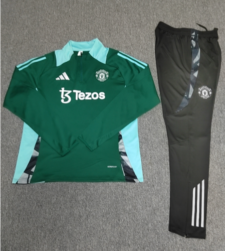 24-25 Manchester United Green Training Suit Kids+Adult Set