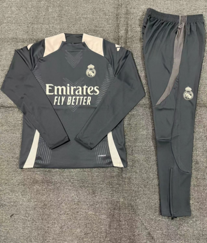 24-25 Real Madrid dark gray [player version] training suit for kids and adults