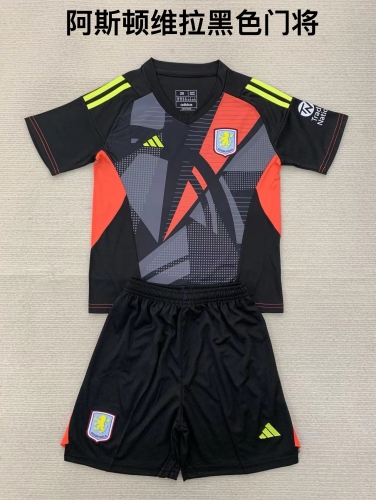 24-25 Aston Villa Black Goalkeeper Kids+Adult Set