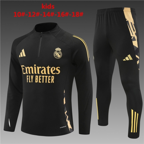 24-25 Real Madrid Black and Gold Kids+Adult Training Uniform