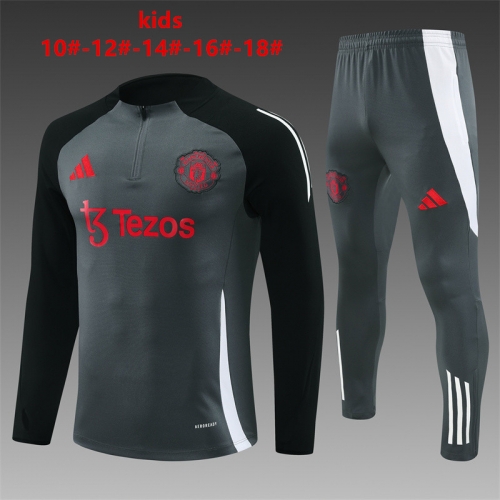 24-25 Manchester United dark grey kids+adult training uniform