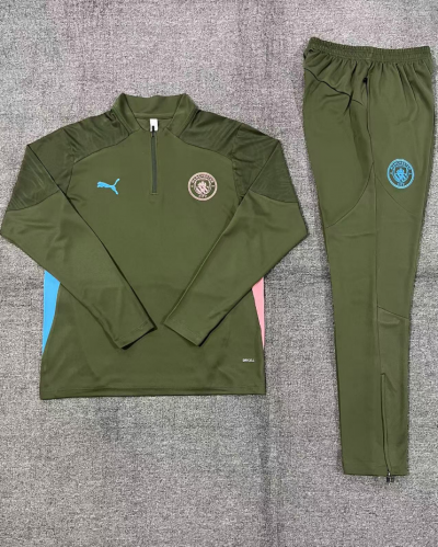 24-25 Manchester City Army Green Kids+Adult Training Uniform