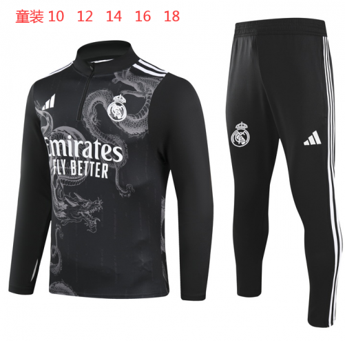 24-25 Real Madrid Black Special Edition Half Pull Kids+Adult Training Suit