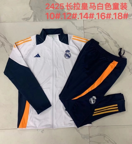 E848 # 24-25 Long Pull Real Madrid White Kids+Adult Training Clothes