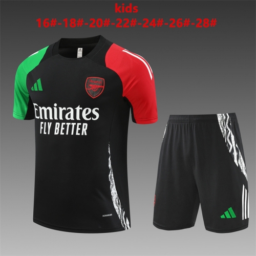 24-25 short sleeved Arsenal black kids+adult training uniform