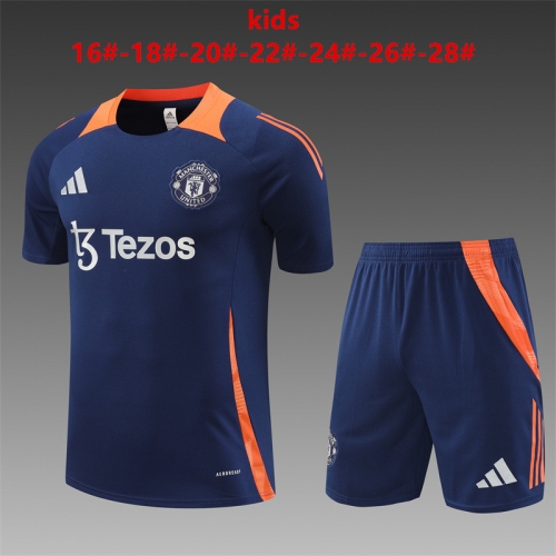 24-25 Short sleeved Manlianbao Blue Kids+Adult Training Clothes