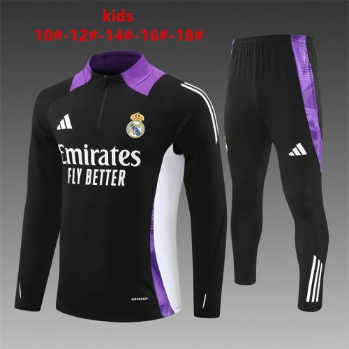 24-25 Real Madrid Black with Purple Kids+Adult Training Clothes