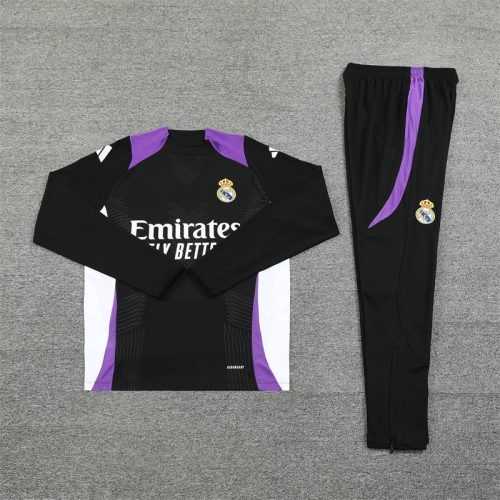 24-25 Real Madrid Black with Purple [Player Version] Kids+Adult Training Uniform