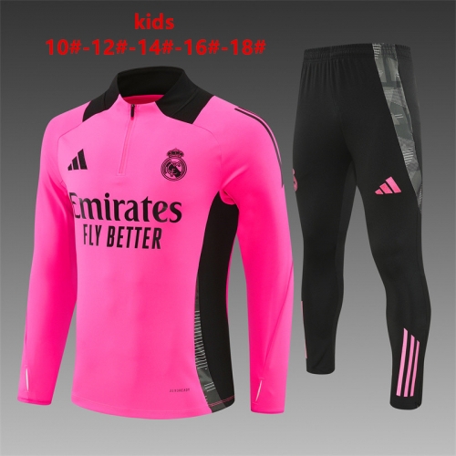 24-25 Real Madrid Rose Red Kids+Adult Training Clothes