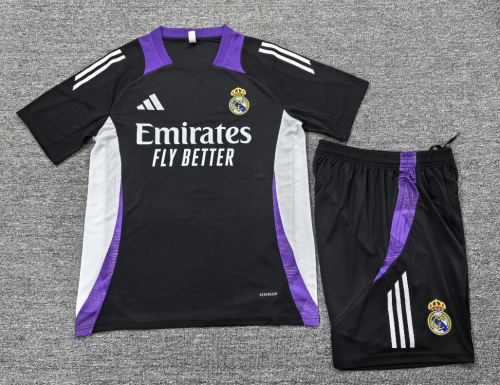 24-25 short sleeved Real Madrid black with purple kids+adult training uniform