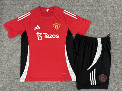 24-25 short sleeved Manchester United red kids+adult training uniform