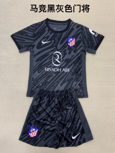 24-25 Atletico Madrid Black Grey Goalkeeper Kids+Adult Set