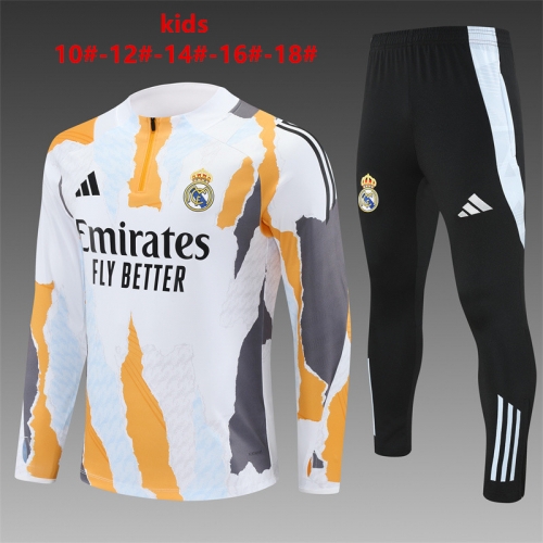 24-25 Real Madrid Yellow and White [Camouflage] Kids+Adult Training Uniform